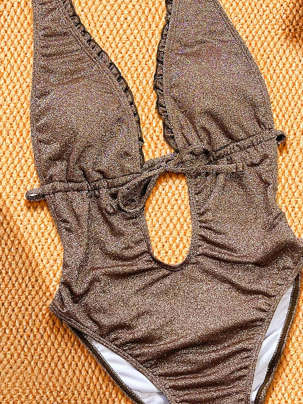 2026 New Women Sexy Deep V Neck One-piece Suit Swimwear Frill Backless Lace-up Swimsuit Hollow Out High Waist Bodysuit Beachwear