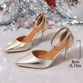 Fashion Gold Pointed Toe Thin Heel Pumps Women 2025 Plus Size 35-42 Ankle Bukle Pumps Woman Party Wedding High Heel Shoes Female