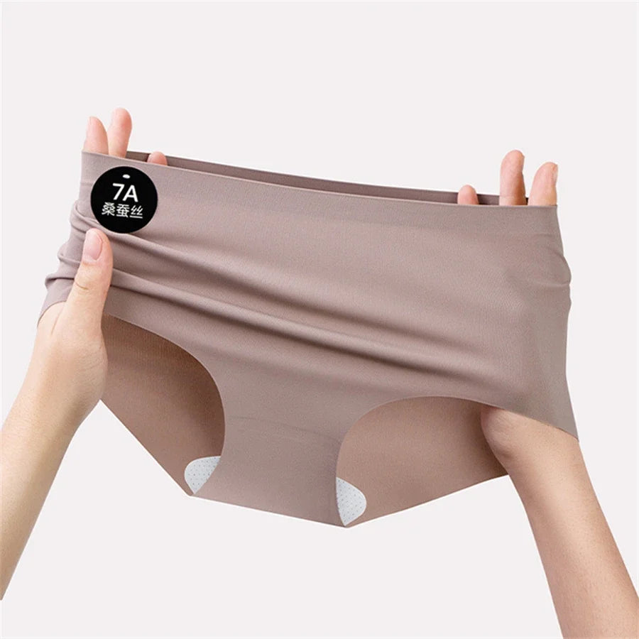 5PCS Seamless Mulberry Silk Underwear Ultral Thin Women's Panties Sexy High Elastic Invisible Briefs Soft Underpants Lingerie