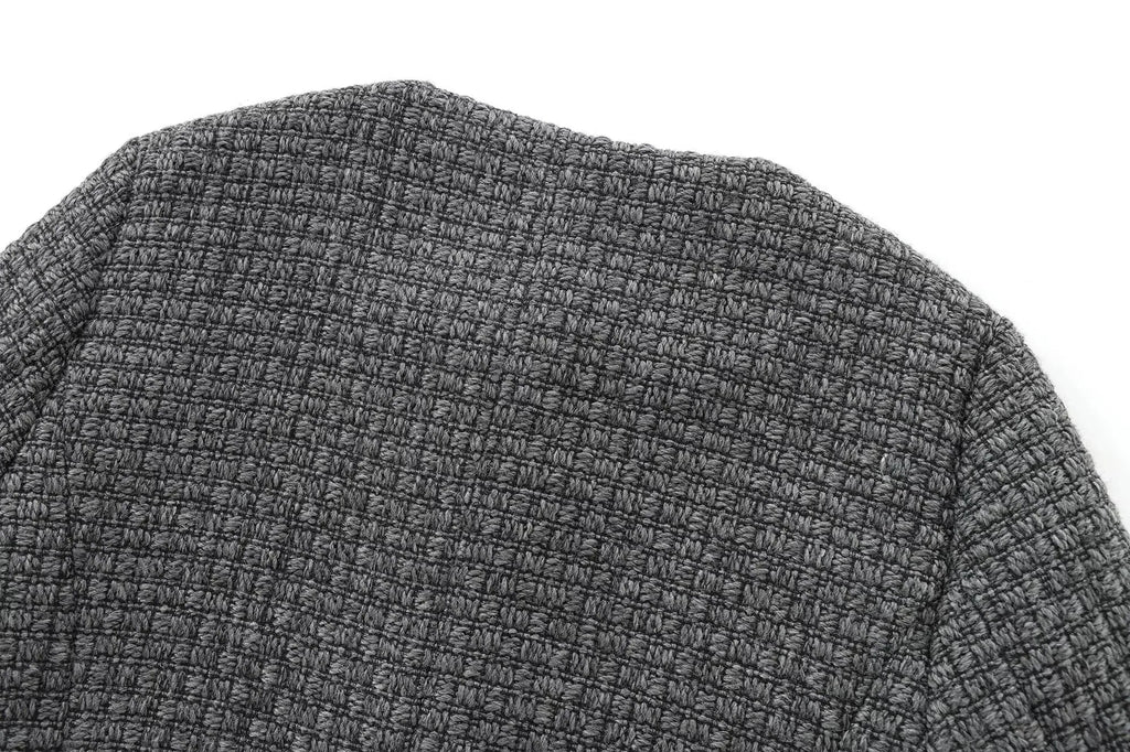 Foridol Tweed Knitted Dark Grey Blazer Coat Women Autumn Winter Gingham Short Coat Office Lady Vintage Buttons Veste