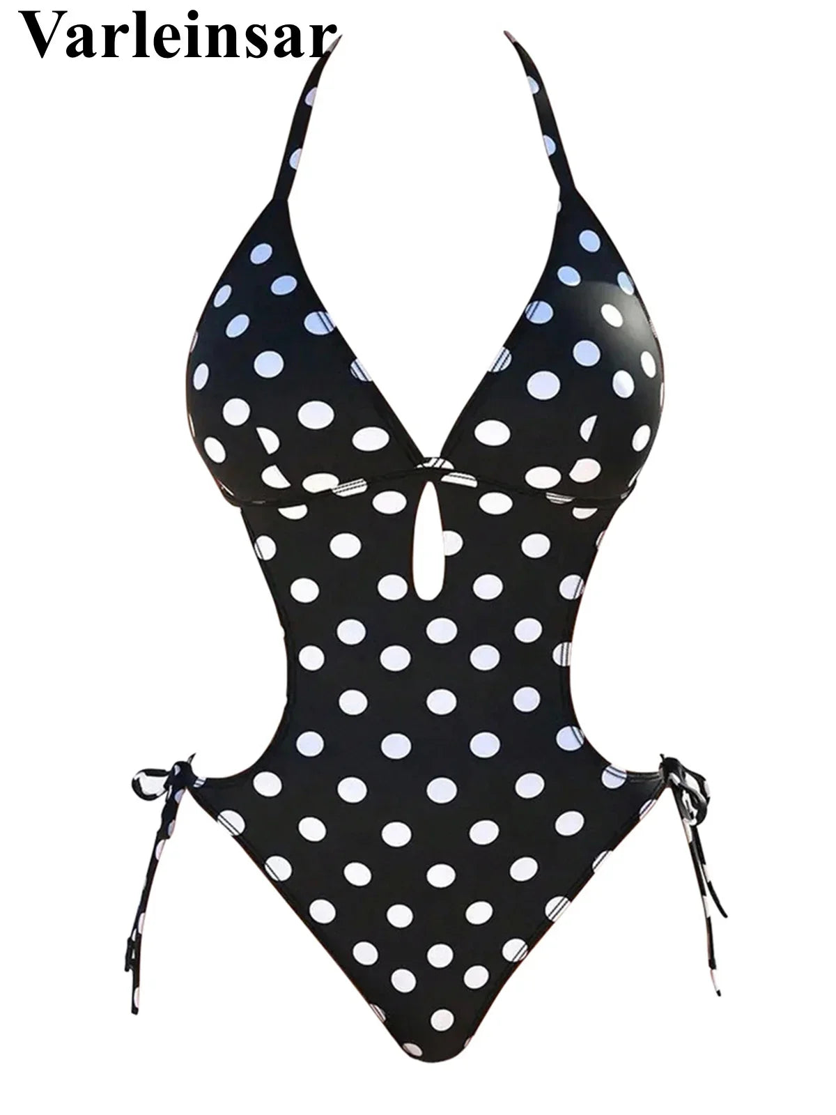 S - XL Polka Dots Halter High Leg Cut One Piece Swimsuit Women Swimwear Female Backless Monokini Bather Bathing Suit Swim V7539