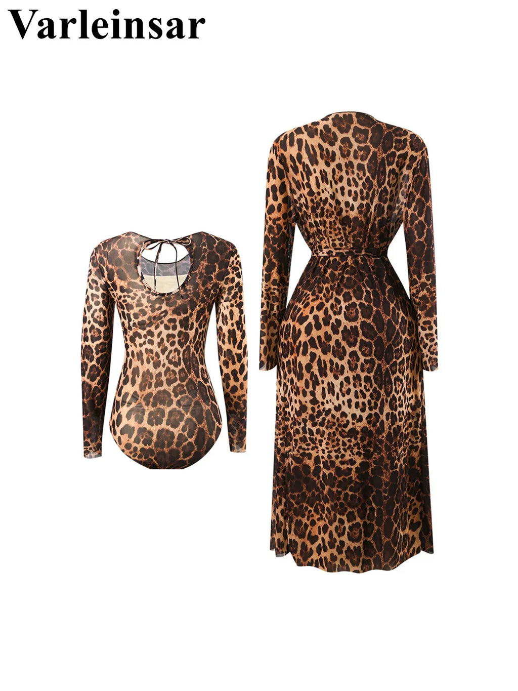 S - XXL With Cover Up Long Sleeve Leopard Printed Women Swimwear One Piece Swimsuit Female Padded Bather Bathing Suit Swim V7353