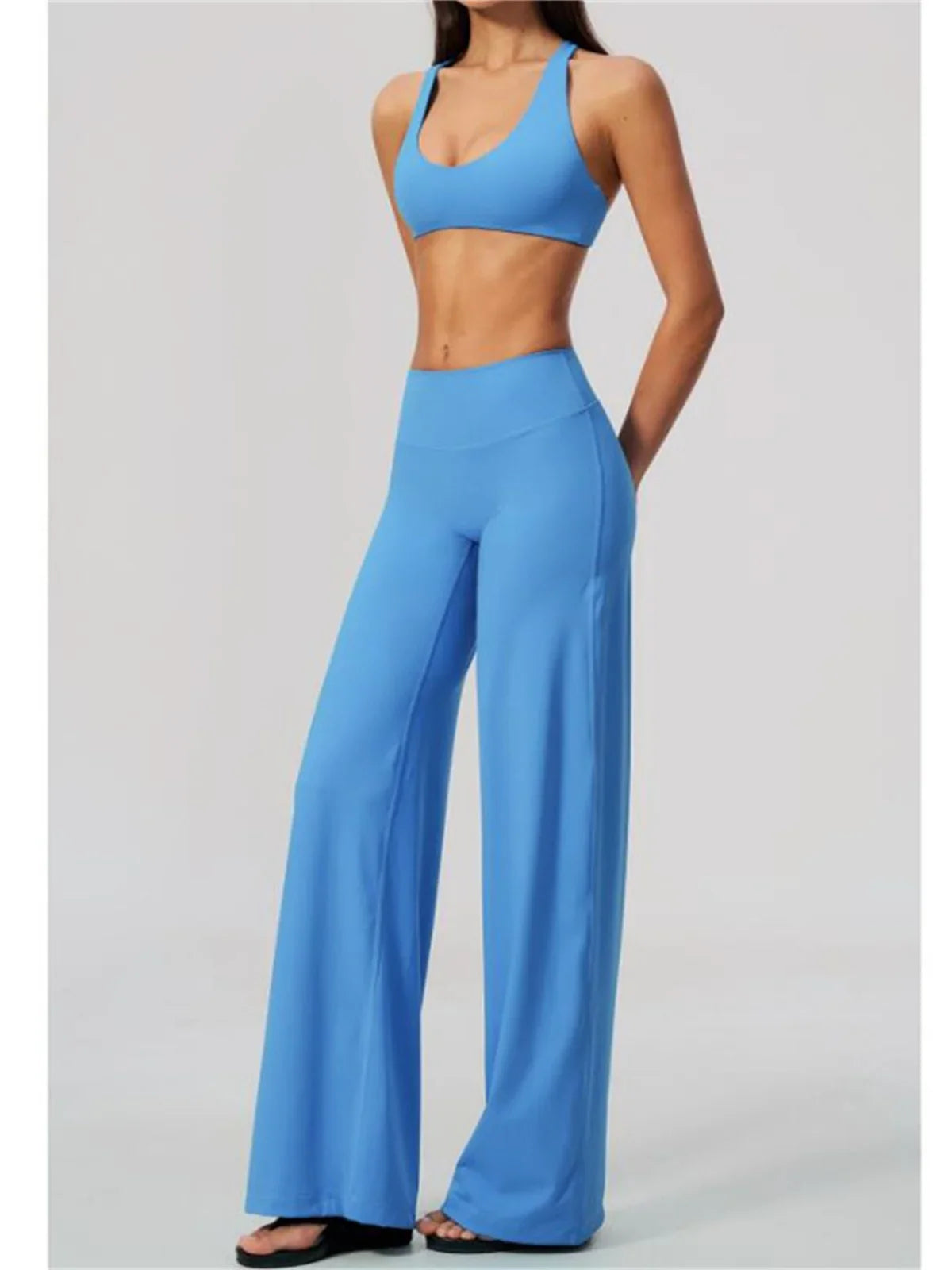 Summer 2 Piece Yoga Sets Women Tight Back Cross Sports Bra High Waist Peach Hip Wide Leg Pants Gym Running Fitness Workout Suits