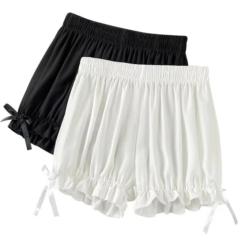 Women Lace Short Panties Imitation Silk Ruffle Bloomers Anti Exposure Safety Pants Lolita Satin Knickers Shorts Dress Pettipant