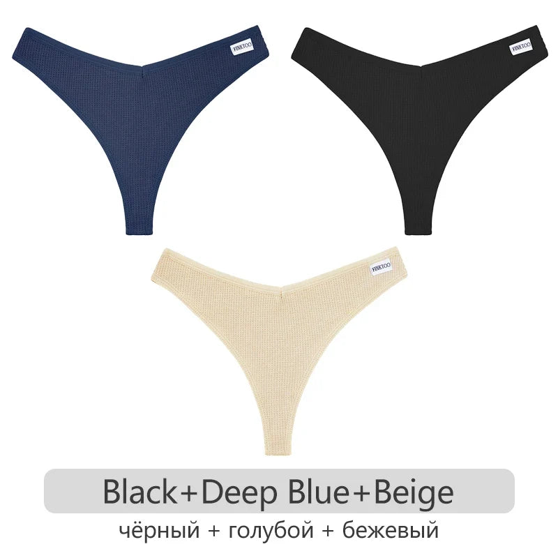 3Pcs/set Women Cotton Waffle Style G-string Panties Ladies Soft Thongs Female S-XL Low-Rise T-Back Panties Bikini Underwear 2023