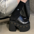 11cm PU Leather Women Fashion High Heels Pumps Platform Wedge Summer Black Round Big Toe Ladies Sandals Big Size Slippers Shoes