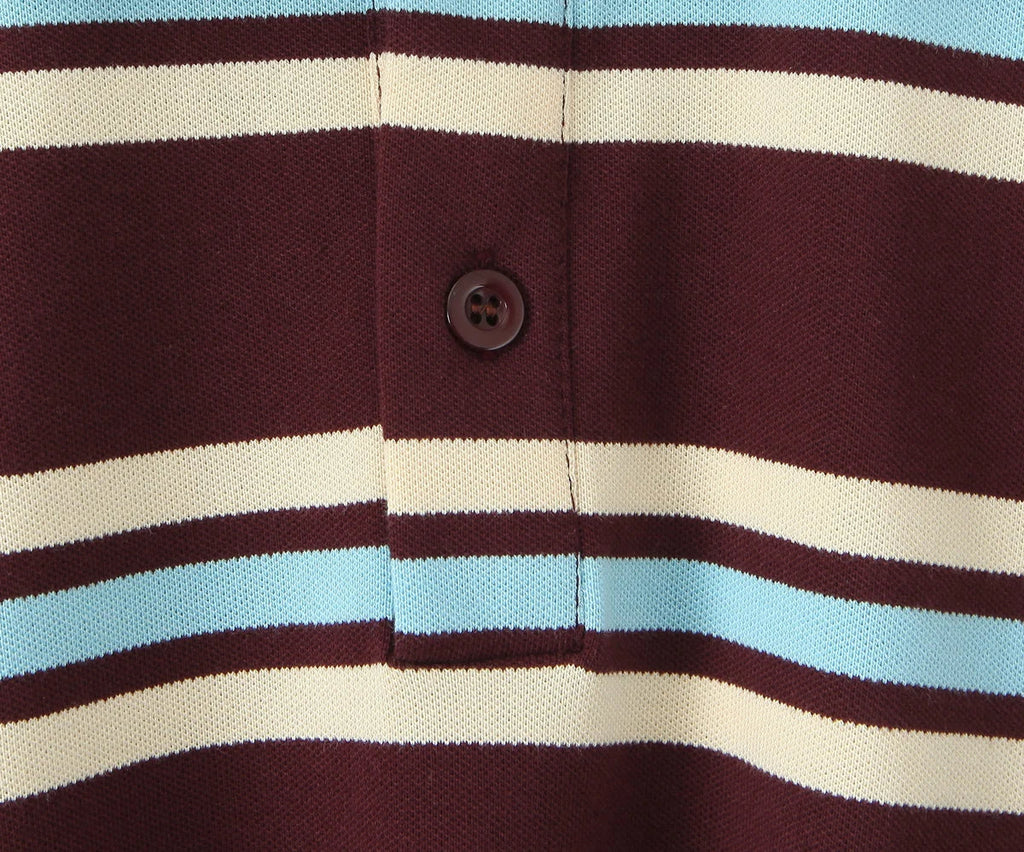 Foridol Burgundy Striped Casual Women T-shirt Summer Loose Polo Shirts Buttons New Female Tops Blouse White Tops Spring Shirt