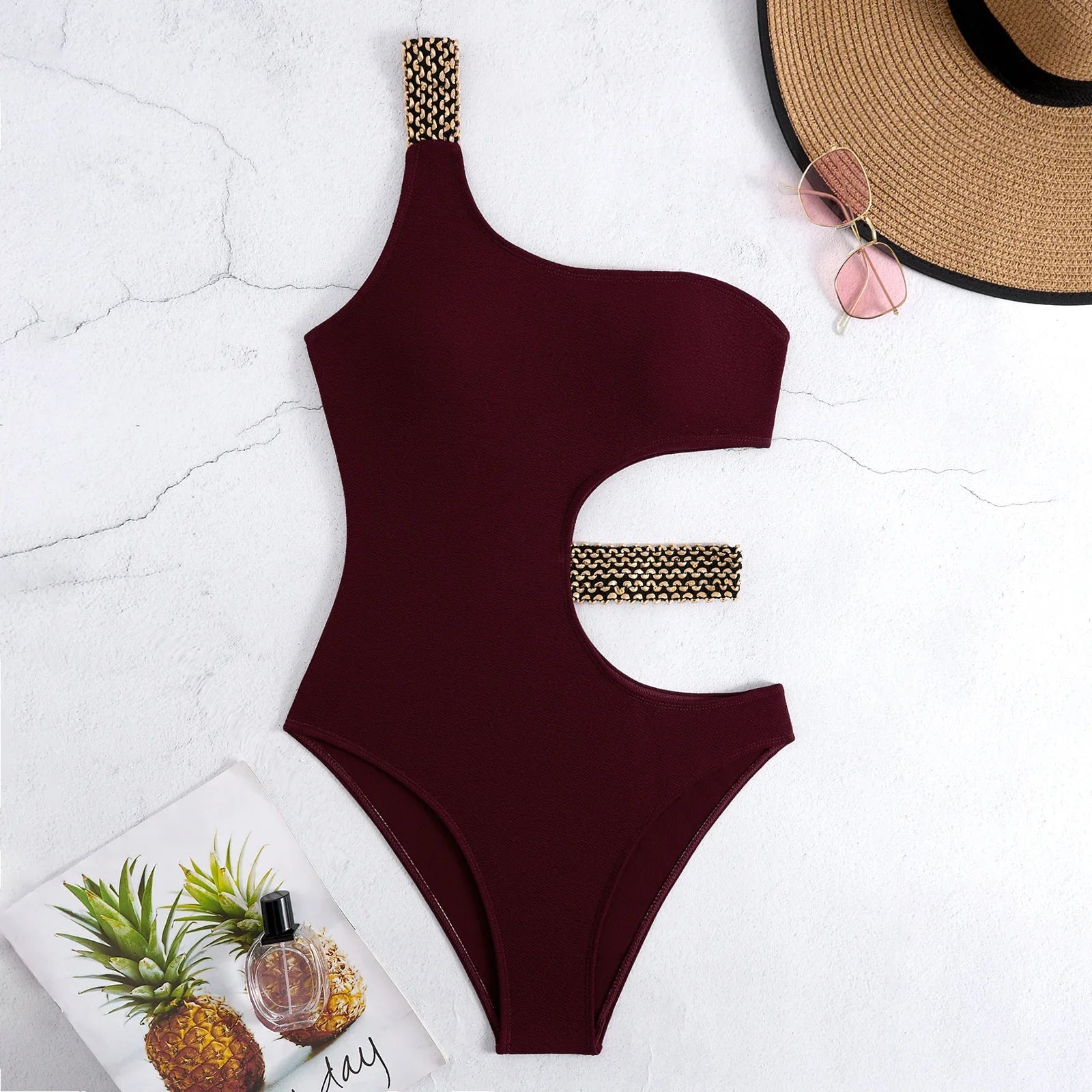 2026 One Shoulder Swimsuit One Piece Sexy Solid Swimwear Women Bandage Bathers Bathing Swimming Swim Suit Beachwear Summer