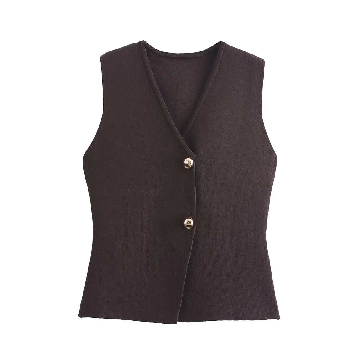 Foridol Gold Button Knitted Tank Top Women Autumn Winter Burgundy Short Vest Sleeveless V Neck Chic New Fashion Tops