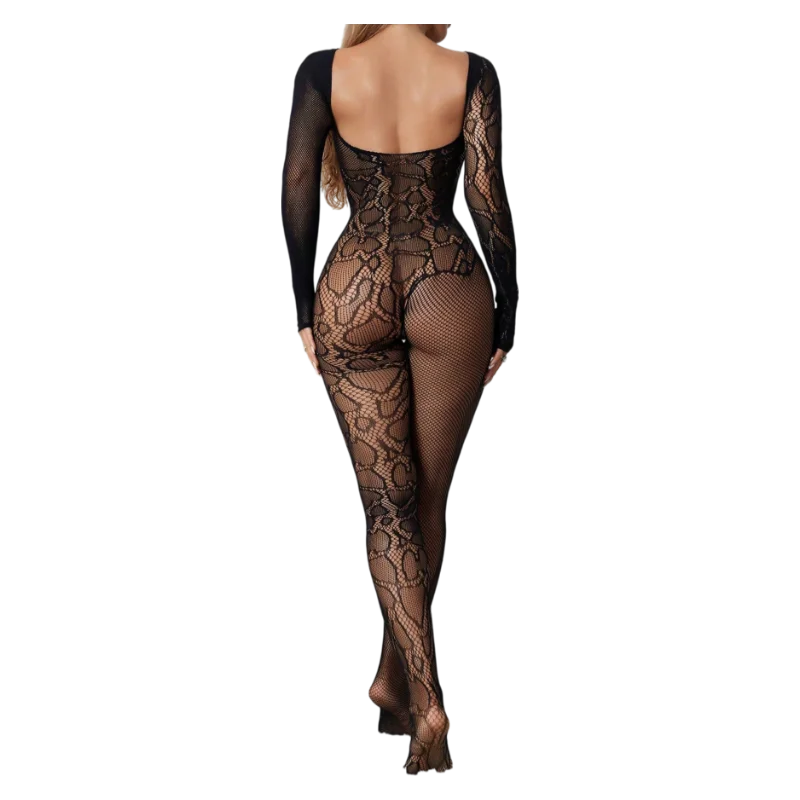 Open Bra Leopard Print Long Sleeves BodySuits Erotic Lingerie Transparent Backless Bodystocking Sexy Fishnet Hollow UnderwearSet