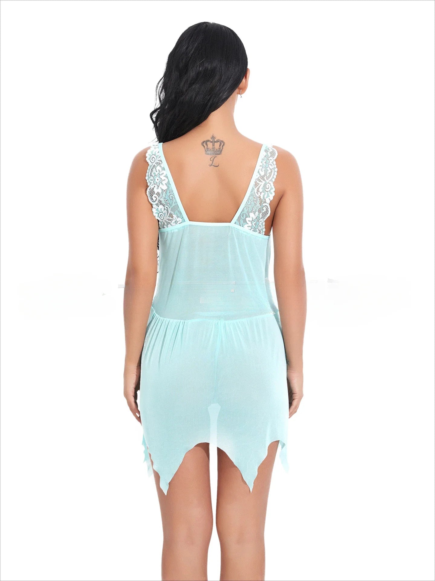 Toucheart Sexy Lingerie Set Women's Lace Nightgown Mesh See-through Suspender Dress Lace Patchwork Sexy Ultra Thin Pajama Set