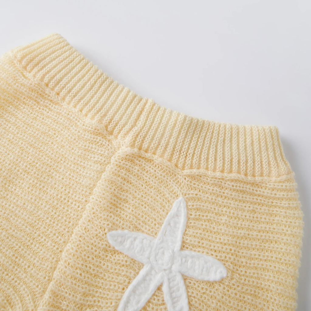 Women Slim Fit Stylish Decorative Starfish Ribbed Elastic Mid Rise Shorts Spring/Summer Holiday Beach Casual Knit Shorts