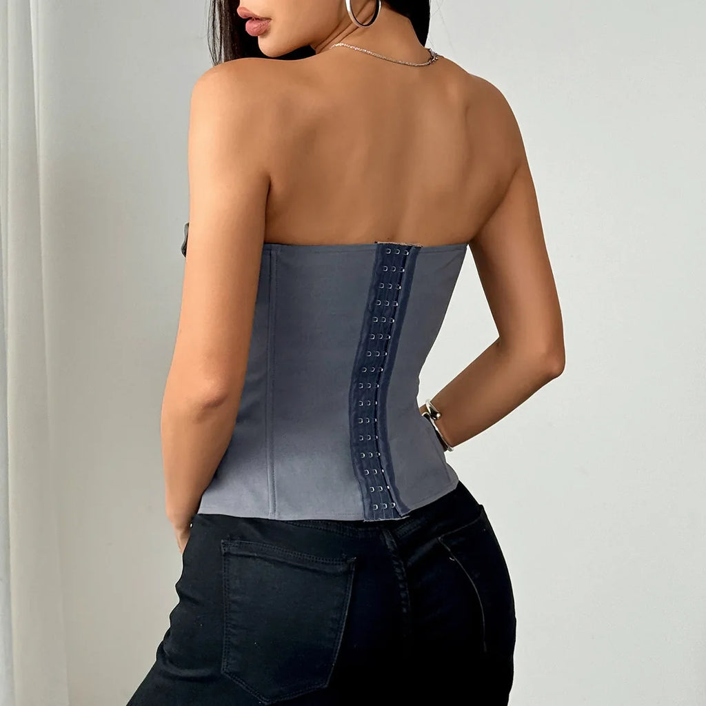 Spring Summer Women's Tank Top 2026 New Sexy Strapless Crop Top Fashion American Style Fishbone Corset Lady Night Club Camisole
