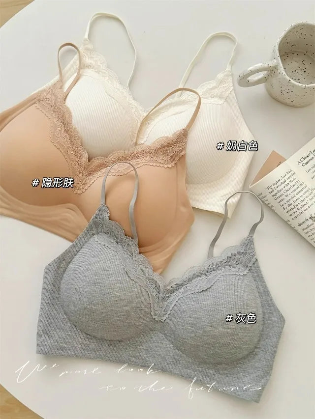 Comic Chest Bra No Underwire European Thin Straps Summer Women Lace Gathering Push Up Seamless Bras Japanese Style Natural Look