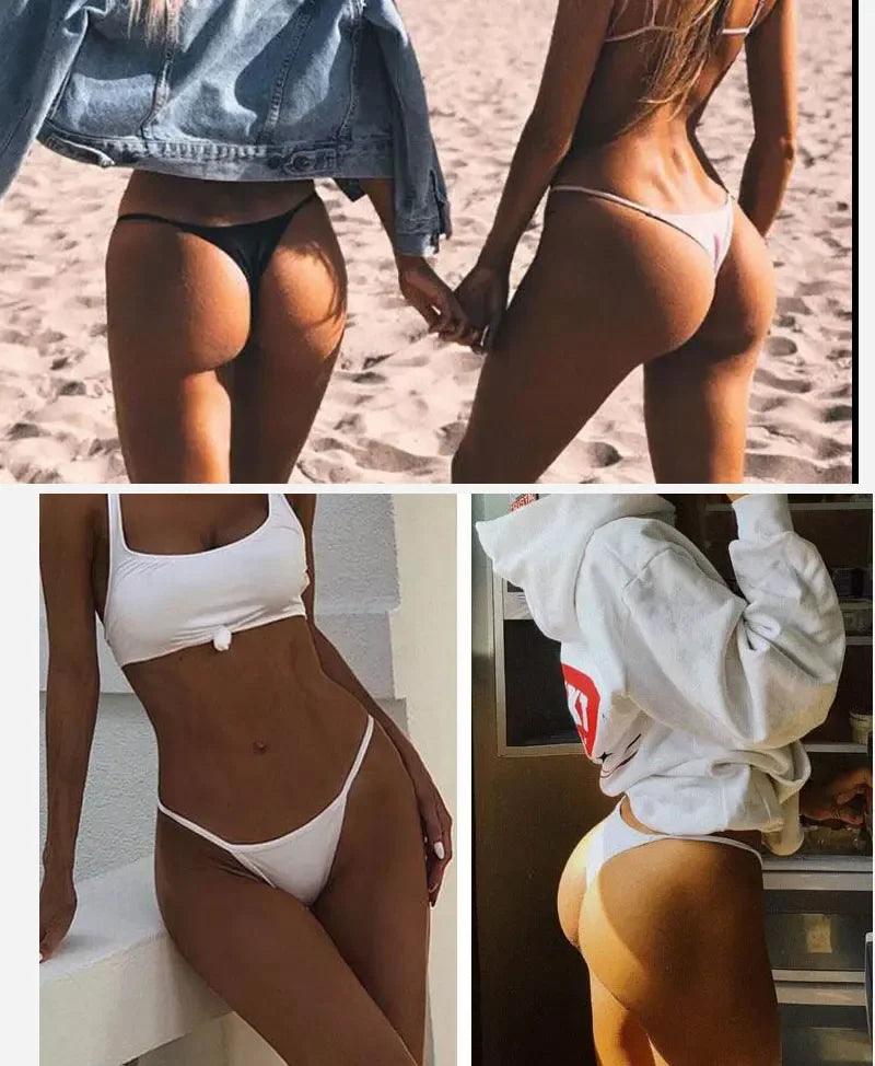 New 4PCS/Set Cotton Bikini Panties Women Sexy Solid Color Low Waist Thongs Female Breathable G-String Underwear Comfort Lingerie