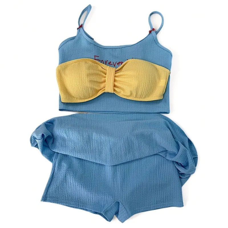 Swimsuit for Women, Sweet Split Bikini, Small Chest Gathering, Beach Vacation, Hot Spring Bath, Three Piece Swimsuit Set