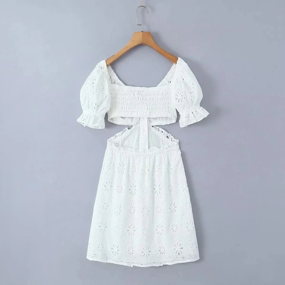 Foridol White Lace Cotton Dress V Neck Off Shoulder Sexy Beach Short Dress Summer Women Buttons Cut Out Mini Beach Sundress 2025