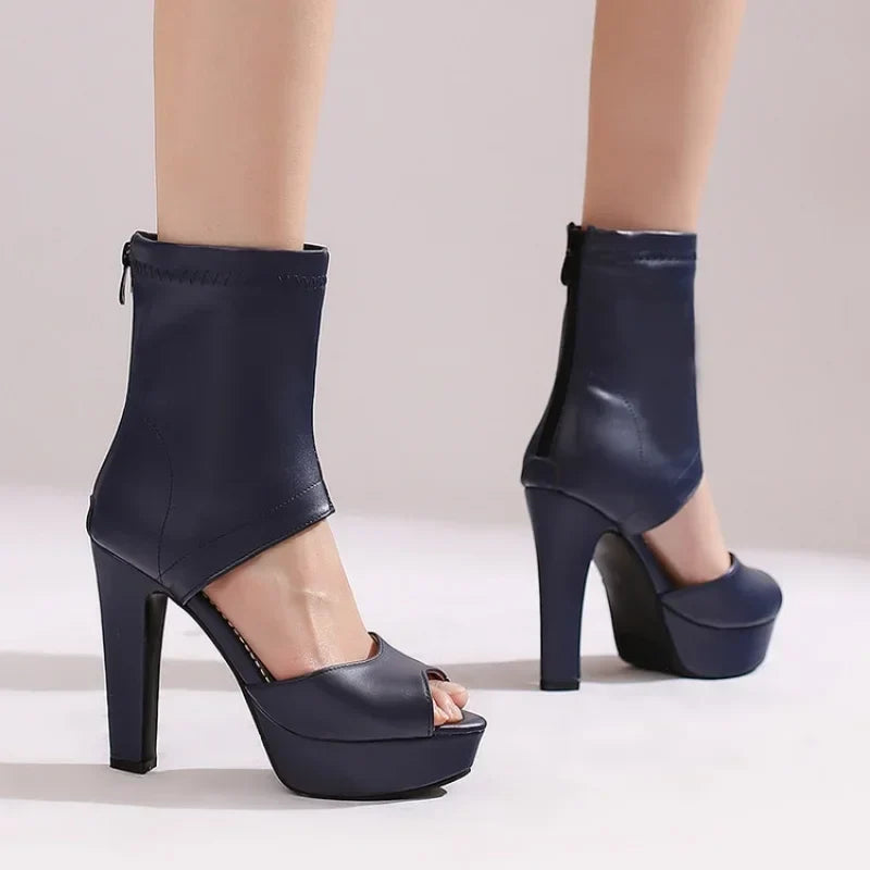 Retro Rome Gladiator Sandals Women Peep Toe Thin High Heels Summer Shoes 2026 Zip Lady Party Nightclub Show Plus Size 43