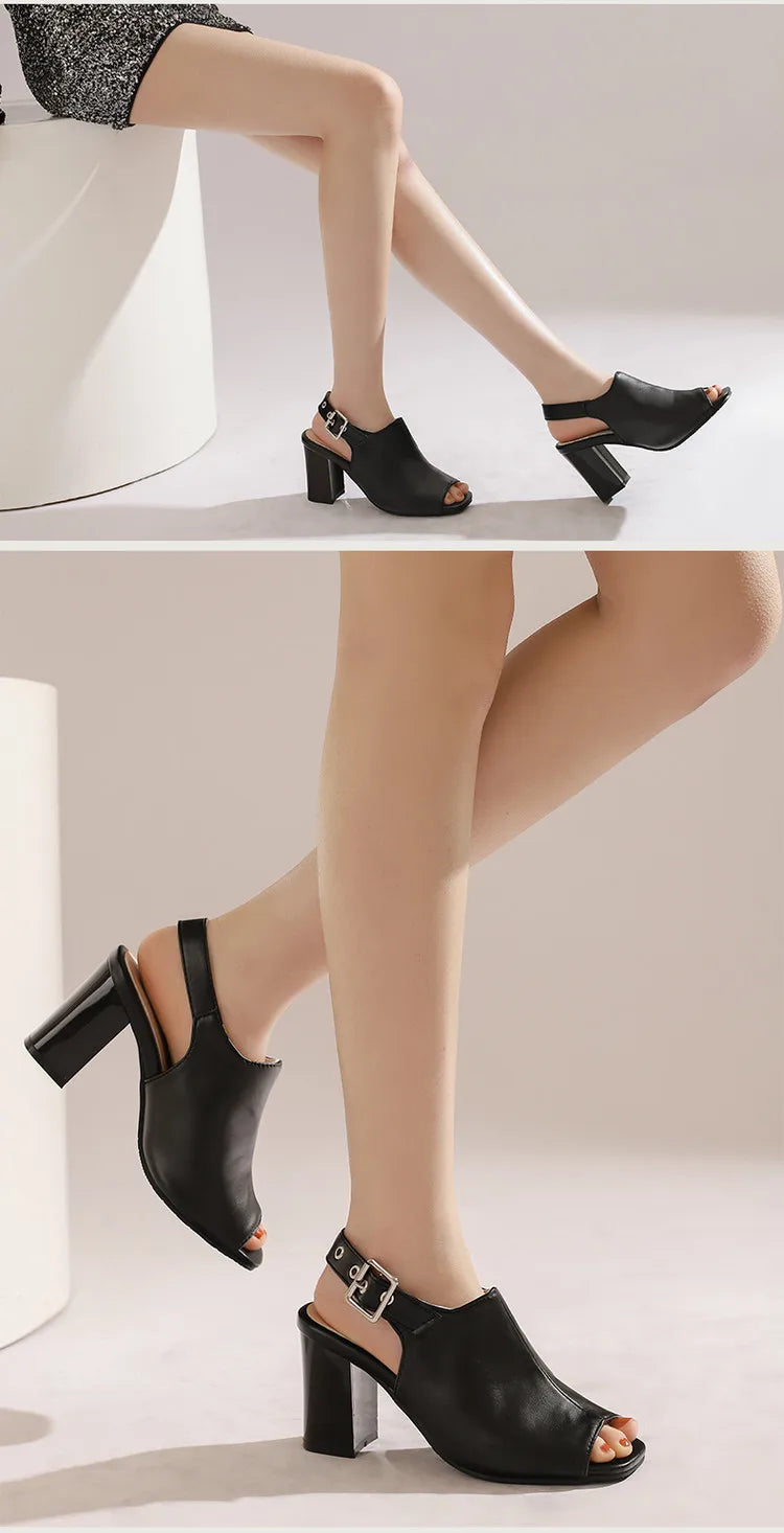 New Women Sandals Peep Toe High Heels Summer Gladiator Shoes Black Brown Woman Ankle Strap Sandalias Female Mujer Big Size