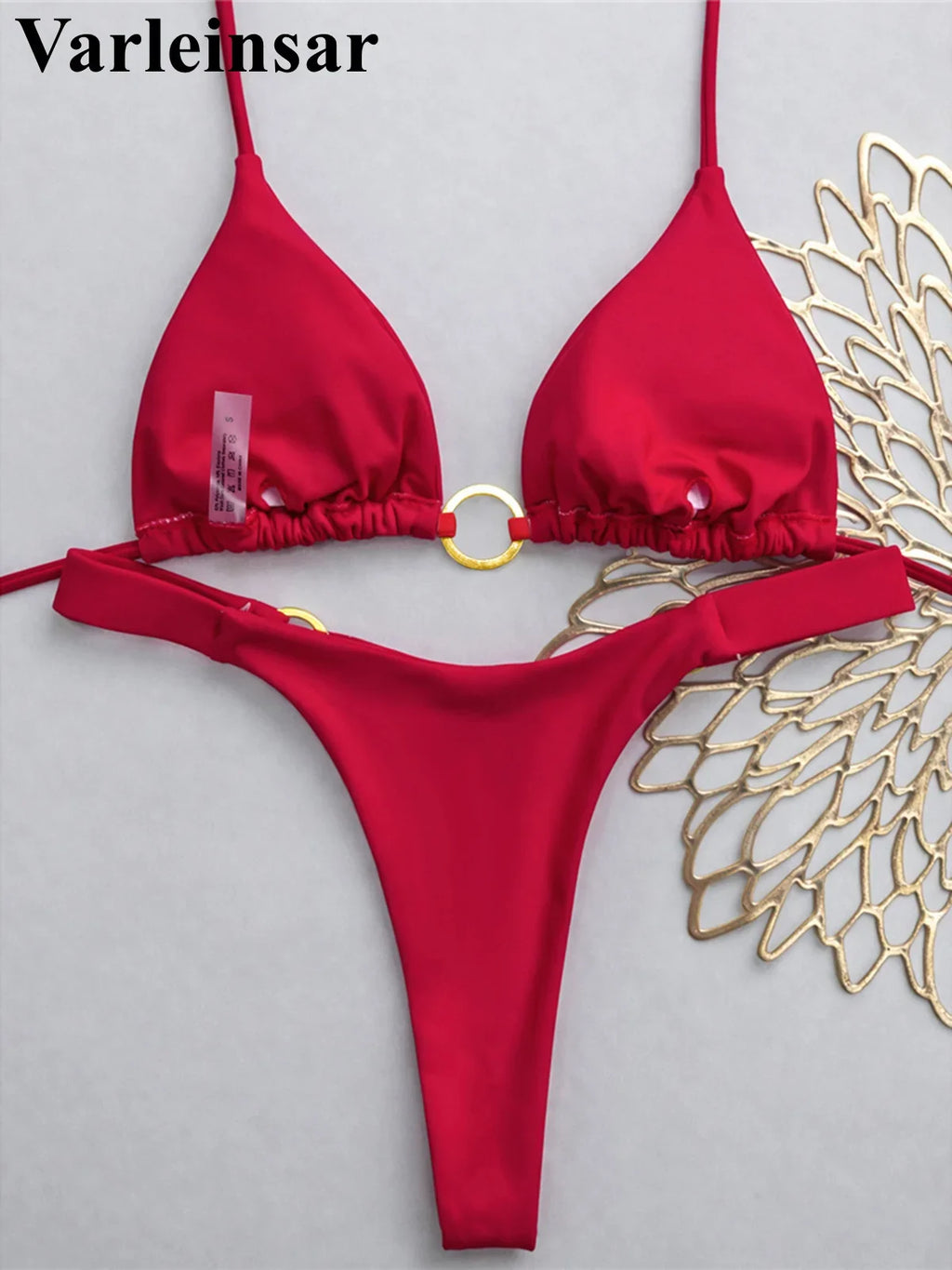 XS - L Halter Metal Ring Mini Thong Bikini Female Swimsuit Women Swimwear Two-Pieces Bikini Set Bather Bathing Suit Swim V8107