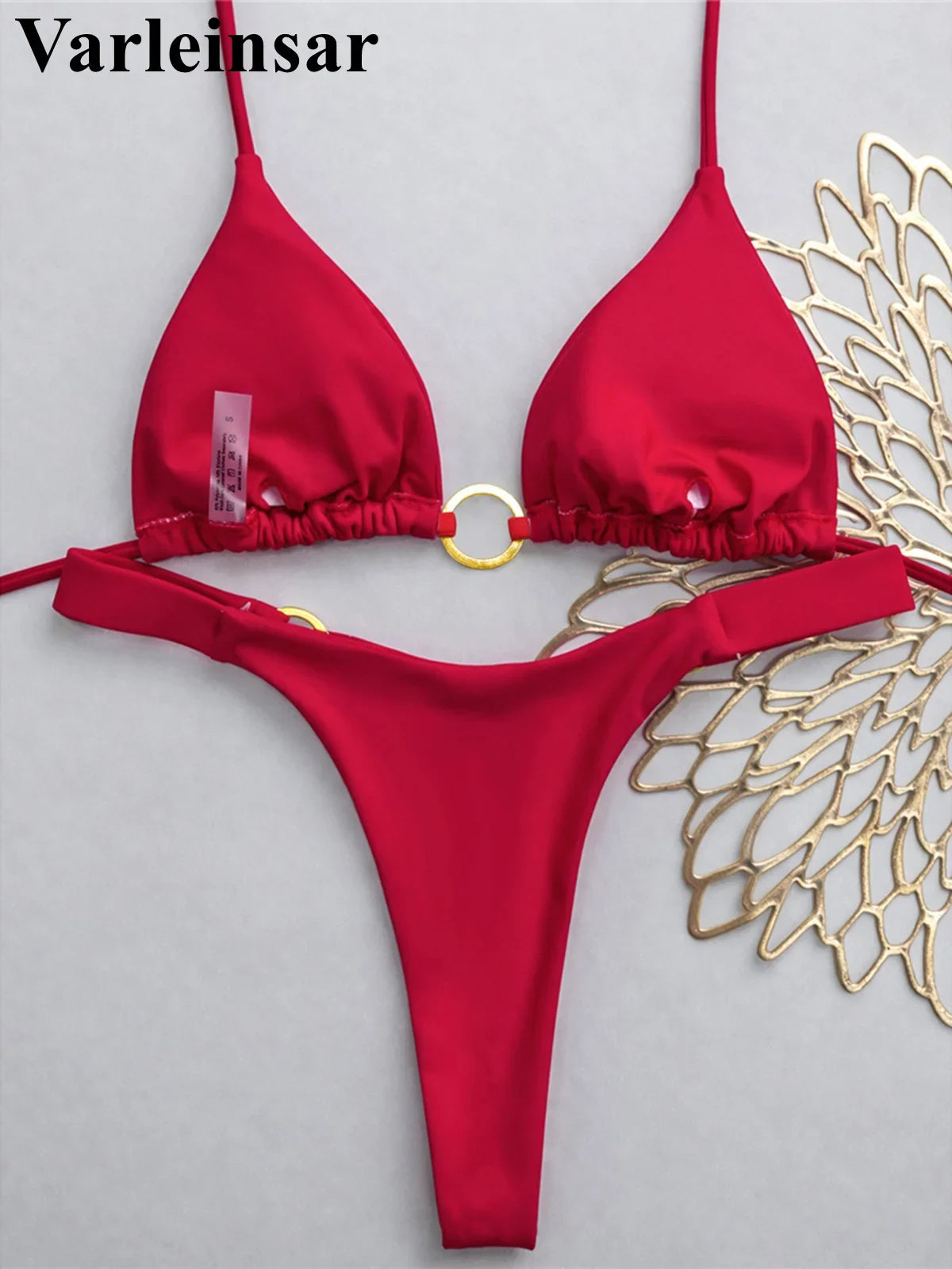 XS - L Halter Metal Ring Mini Thong Bikini Female Swimsuit Women Swimwear Two-Pieces Bikini Set Bather Bathing Suit Swim V8107