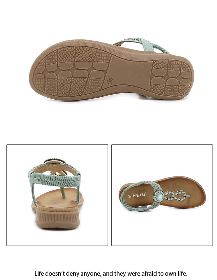 2026 New Shoes for Women Bohemia Crystal Sandals Women Shoes Rhinestone Lady Flip Flops Pearl Slip on Flat Beach Shoes