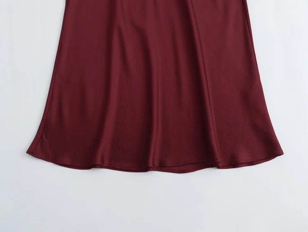 Foridol Autumn Winter Burgundy Satin Skirt Women Party Silk Skirt High Waist Straight Long Faldas Mujer Christmas Skirt