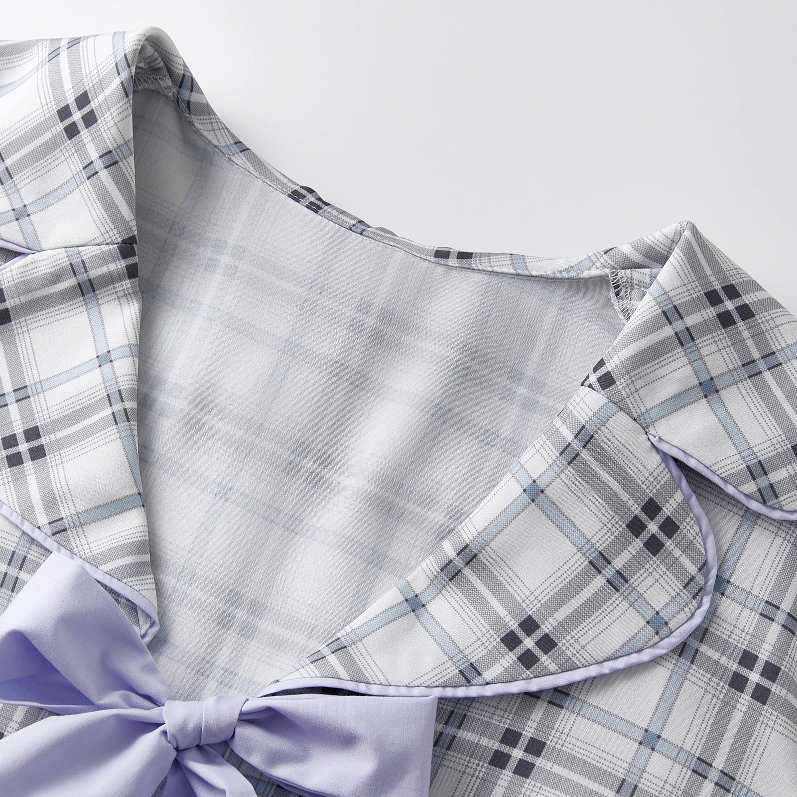 Women’s Cute Lounge Clothes Long Sleeve Bow Front Plaid Print Shirt + Shorts Set Summer Fall 2 Piece Pajamas Set