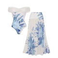 Women Sexy Bikini Set Swimsuit V Neck Solid Color Laser Cutting Flower Swimsuit Beachwear Luxury Summer Beachwear Dress