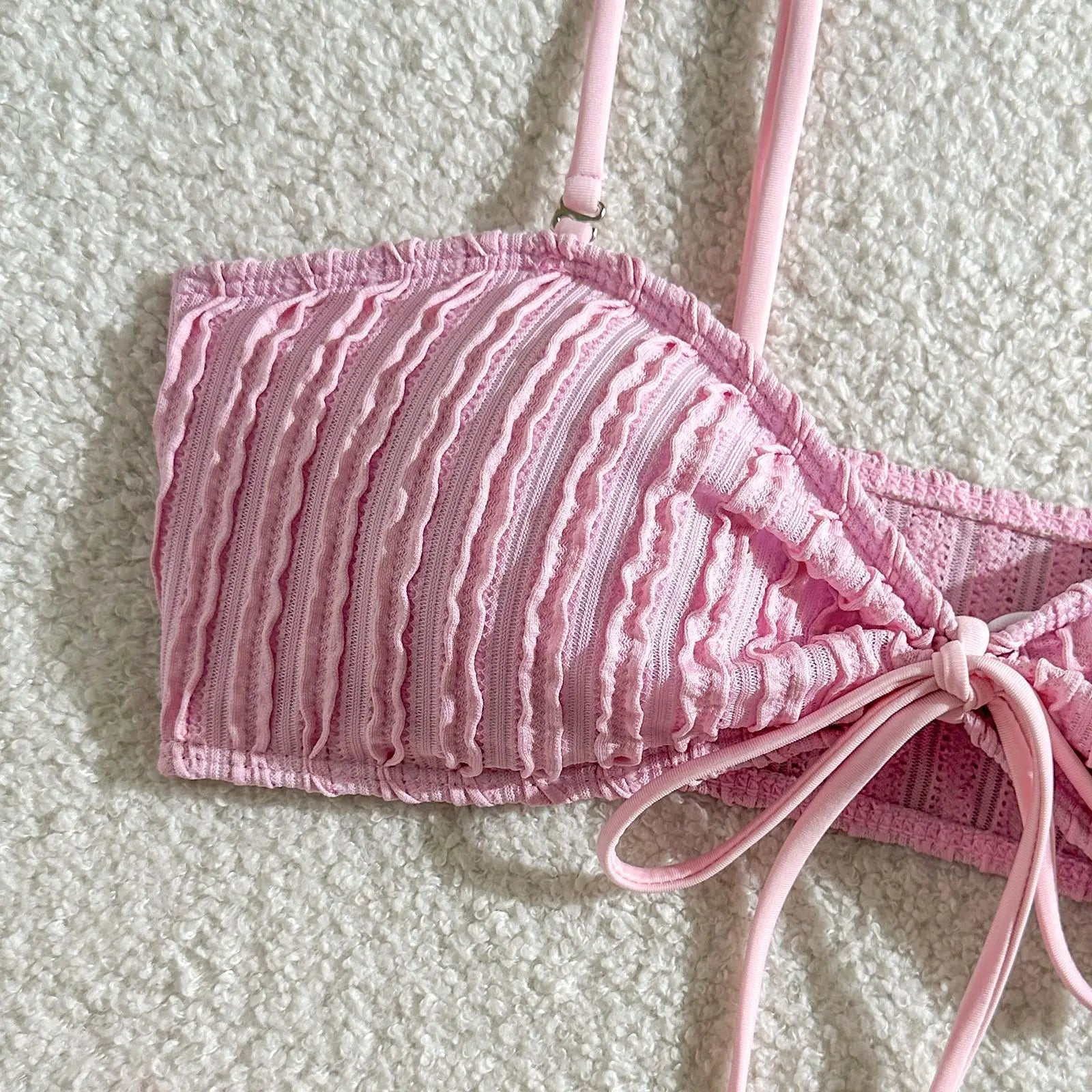 Wrinkled Crinkled Tie Knotted Bikini Women Swimwear Female Swimsuit Two-pieces Bikini Set Brazilian Bathing Suit Swim Beach Wear