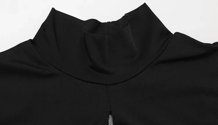 Ahagaga Fashion Sexy Women's Maxi Dresses Turtleneck Short Sleeves Hollow Out Lace Patchwork Sheath Split Party Solid Vestidos