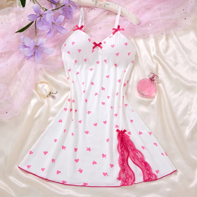 V-neck Luxury Pajama Set With Thong Women Nightgown For Sleeping Hot Femme Sleepwear Summer Sleeveless Sleep Dress Holiday Gifts