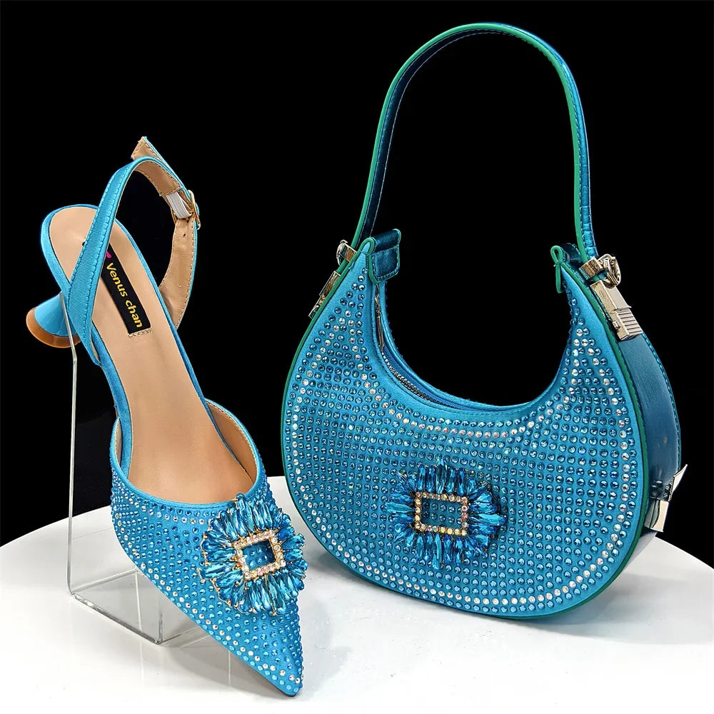 doershow Italian Shoes And Bag Sets For Evening Party With Stones Italian Leather Handbags Match Bags!  HFG1-21