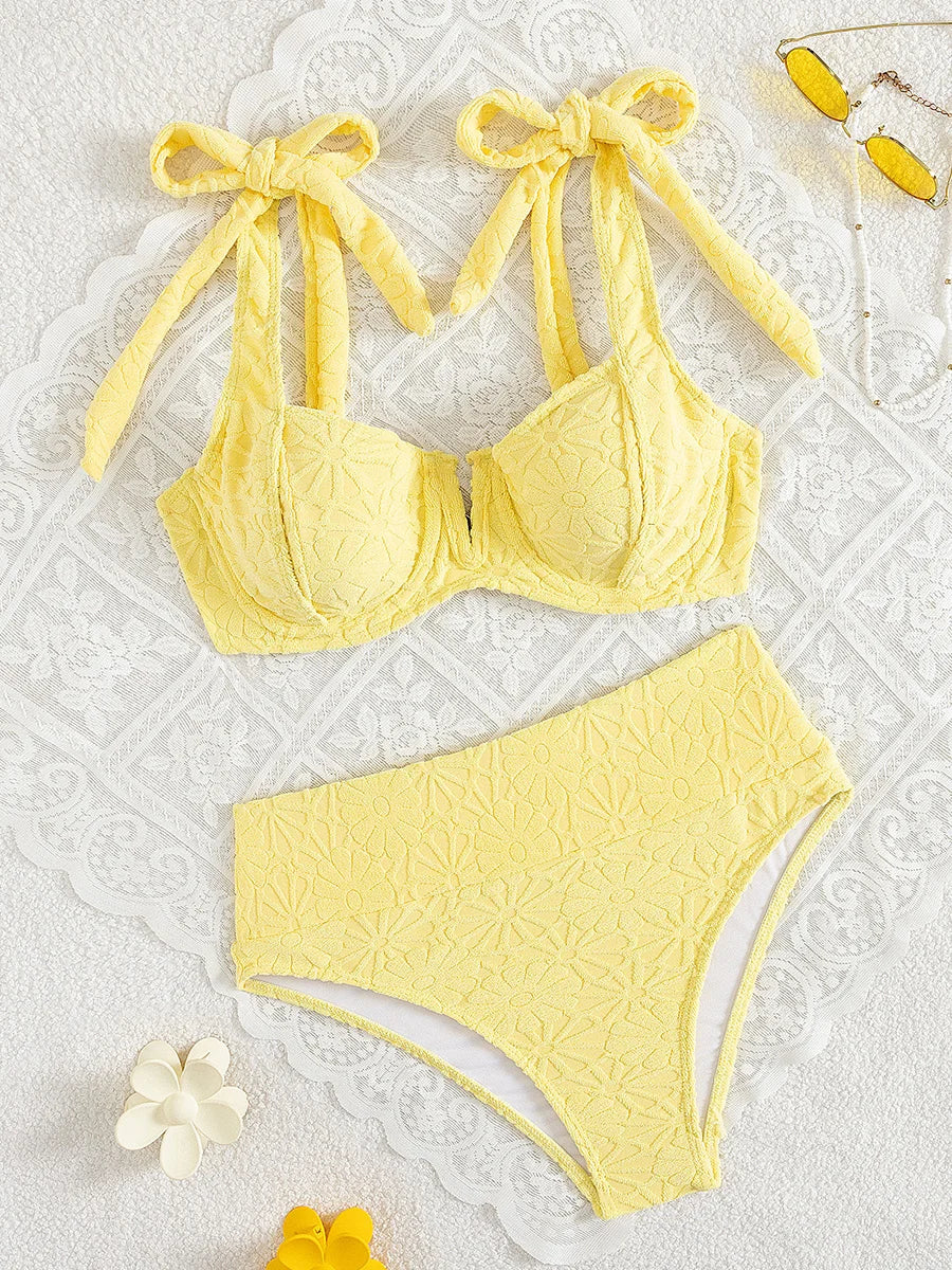 S - XL V Shaped Underwired Female Swimsuit High Waist Bikini Women Swimwear Two-pieces Bikini Set Bather Bathing Suit Swim Lady