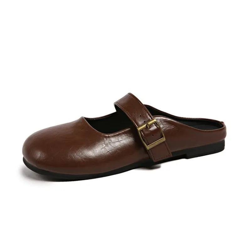 Closed-Toe Half Slippers for Women, Spring and Summer New French Style Soft Sole, Slip-On Flat Mules for Pregnant Women