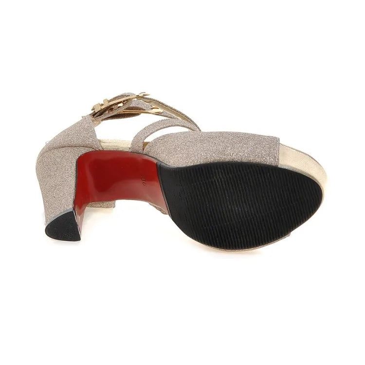 Women's Sandals Summer New Style Fashion Fish Mouth Open Toe Buckle Thick Heel High Heel Women's Shoes Plus Size 33-43 High 11cm