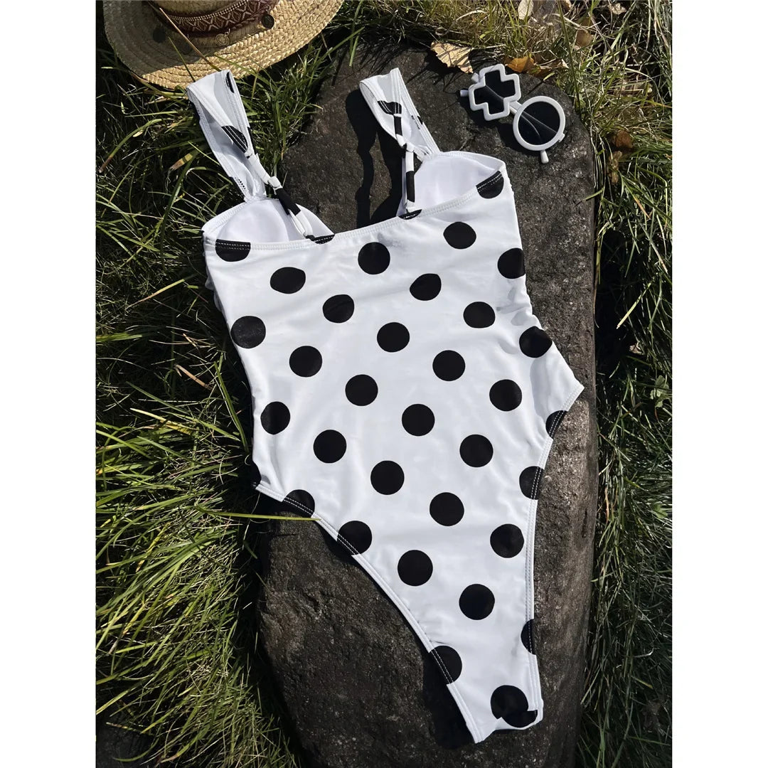 2026 Sexy Polka Dot U Neck Women Swimwear One Piece Swimsuit Female High Leg Cut Monokini Padded Bather Bathing Suit Swim V8273