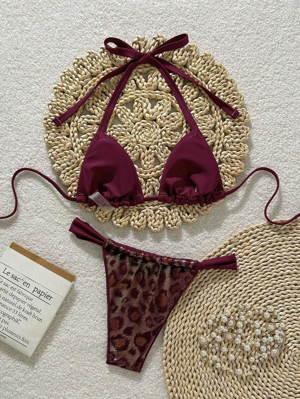 Shiny Brozing Wine Leopard Print Bikini Women Sexy Push Up Bra Pleate Triangle Swimsuit 2026 Beach Bathing Suit Holiday Swimwear