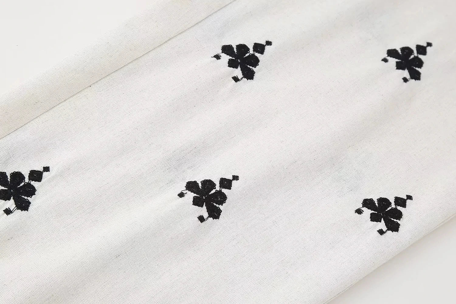 Foridol Geometric Pattern Embroidery Long Pants Women Wide Leg Beige Casual Summer Pants Elastic Waist Drawstring Pants 2025