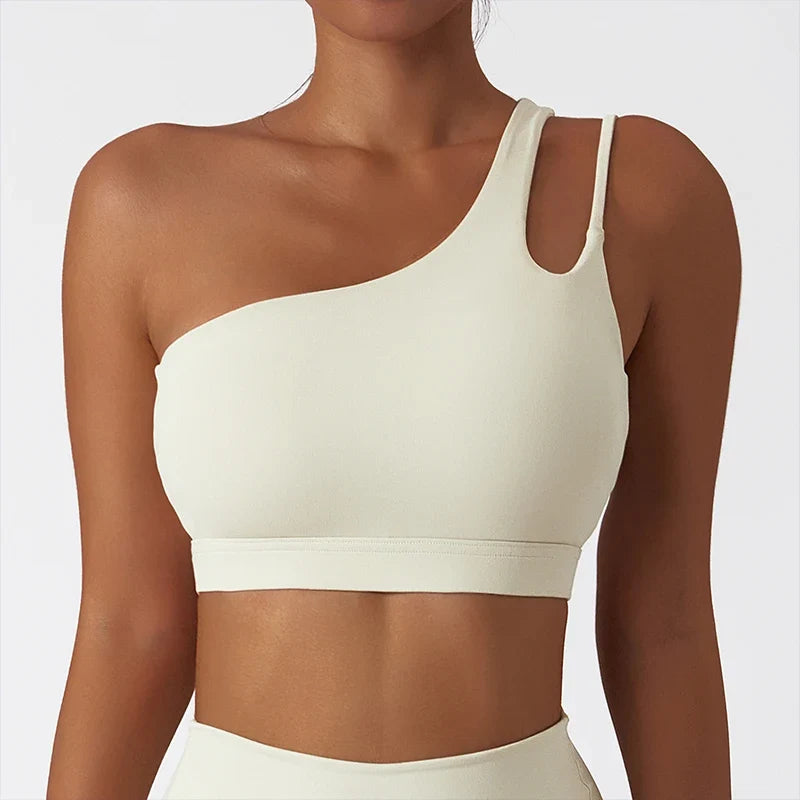 Comfort Single Strap Yoga Bra Chest Pad Running Sports Bra Gym Top Women Stretch Pull Up Underwear Women Vest Fitness Tank Top