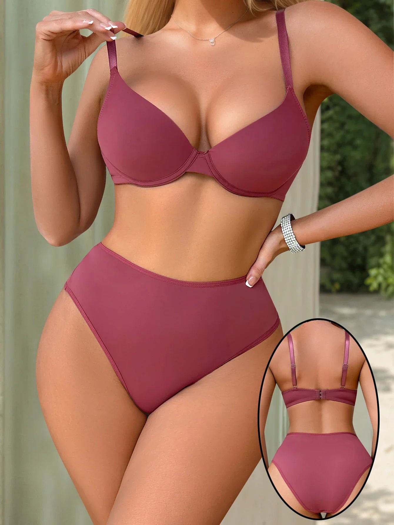 2 pieces of high-quality solid color lingerie set sexy gathering set red set comfortable to wear push up bra MR3504