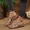 New Women Slippers Embroider Flowers Leather Women's Sandals Outdoor Light Casual Wedges Slippers Slip on Summer Shoes for Woman