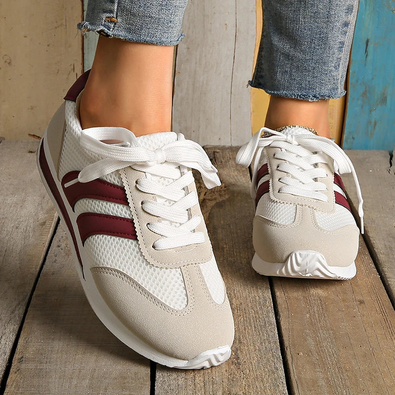 Spring Autumn Patchwork Women's Sneakers 2025 New Striped Platform Spprt Sneakers Women Comfort Plus Size Non Slip Running Shoes