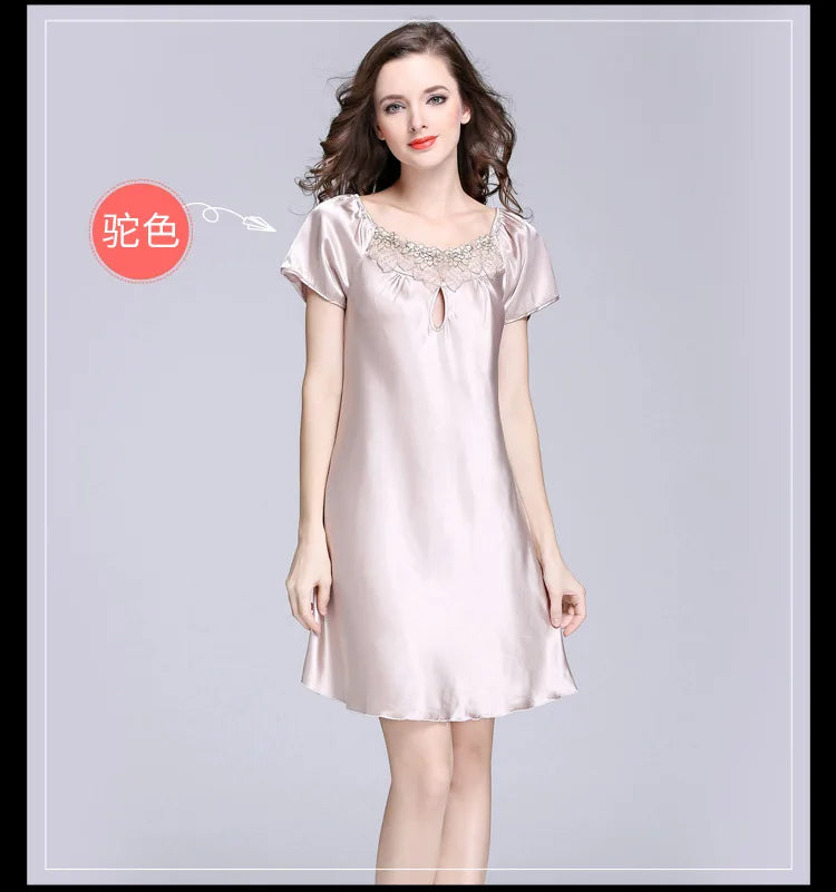 Women's Sleepwear Ice Silk Casual Silk Pajamas Women's Summer Sexy Short Sleeve Lace Pajamas Loungewear