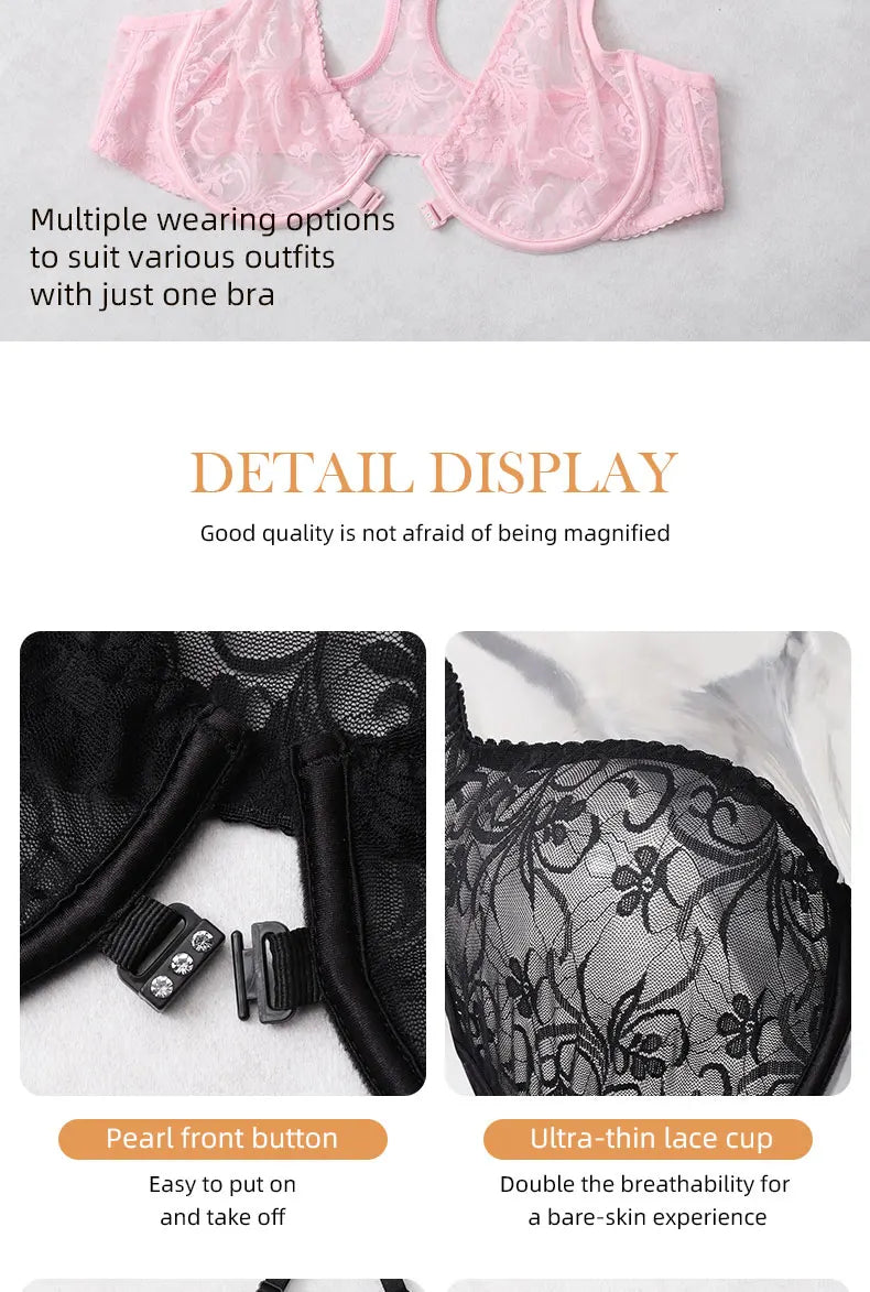 3-Piece Plus Size Lingerie With Lace Front Buttons For Women Brassiere  Adjustable Underwear Comfort And Breathability Bra