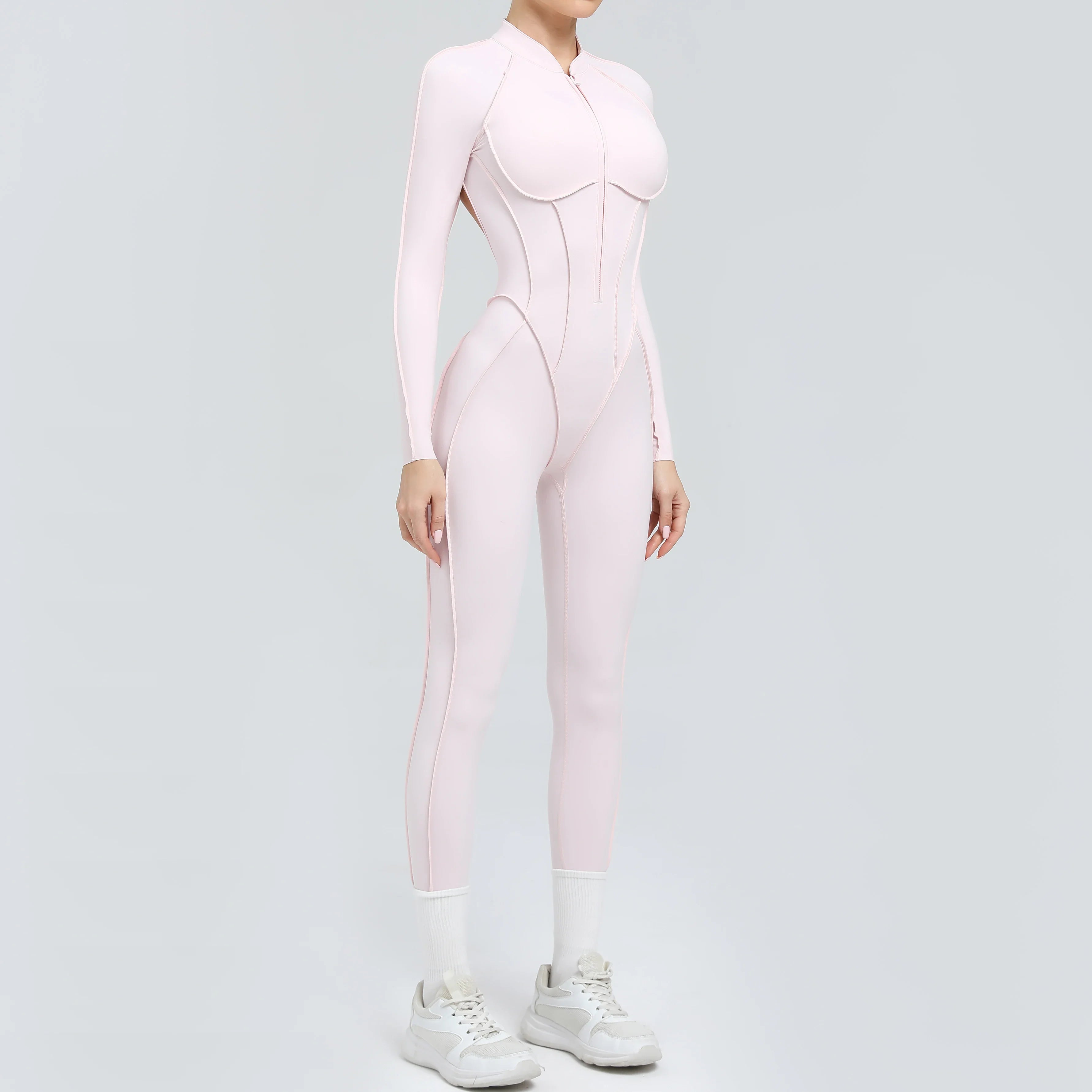 Padded Women Long Sleeve Sport Yoga Jumpsuit Workout Clothes for Women Sportwear Backless Zipper Fitness Gym Outfit