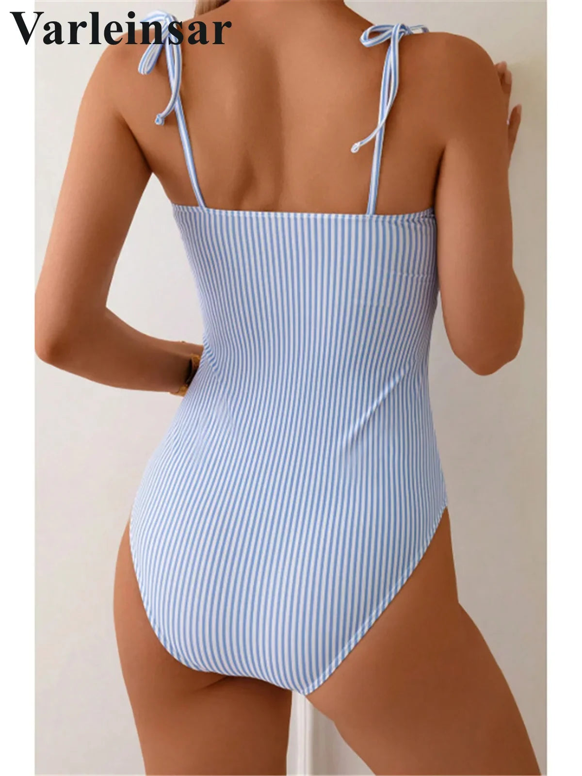 S - XL New Sexy Striped Frilled Strappy Women Swimwear One Piece Swimsuit Female Monokini Padded Bather Bathing Suit Swim V6949
