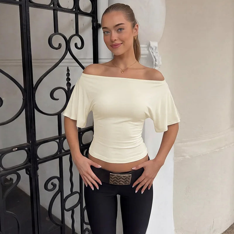 FDYOUI Sexy Short Sleeve Lace-up T-shirts Women 2026 Summer Diagonal Collar Corset Tops Streetwear Y2K Female Bandage T Shirt