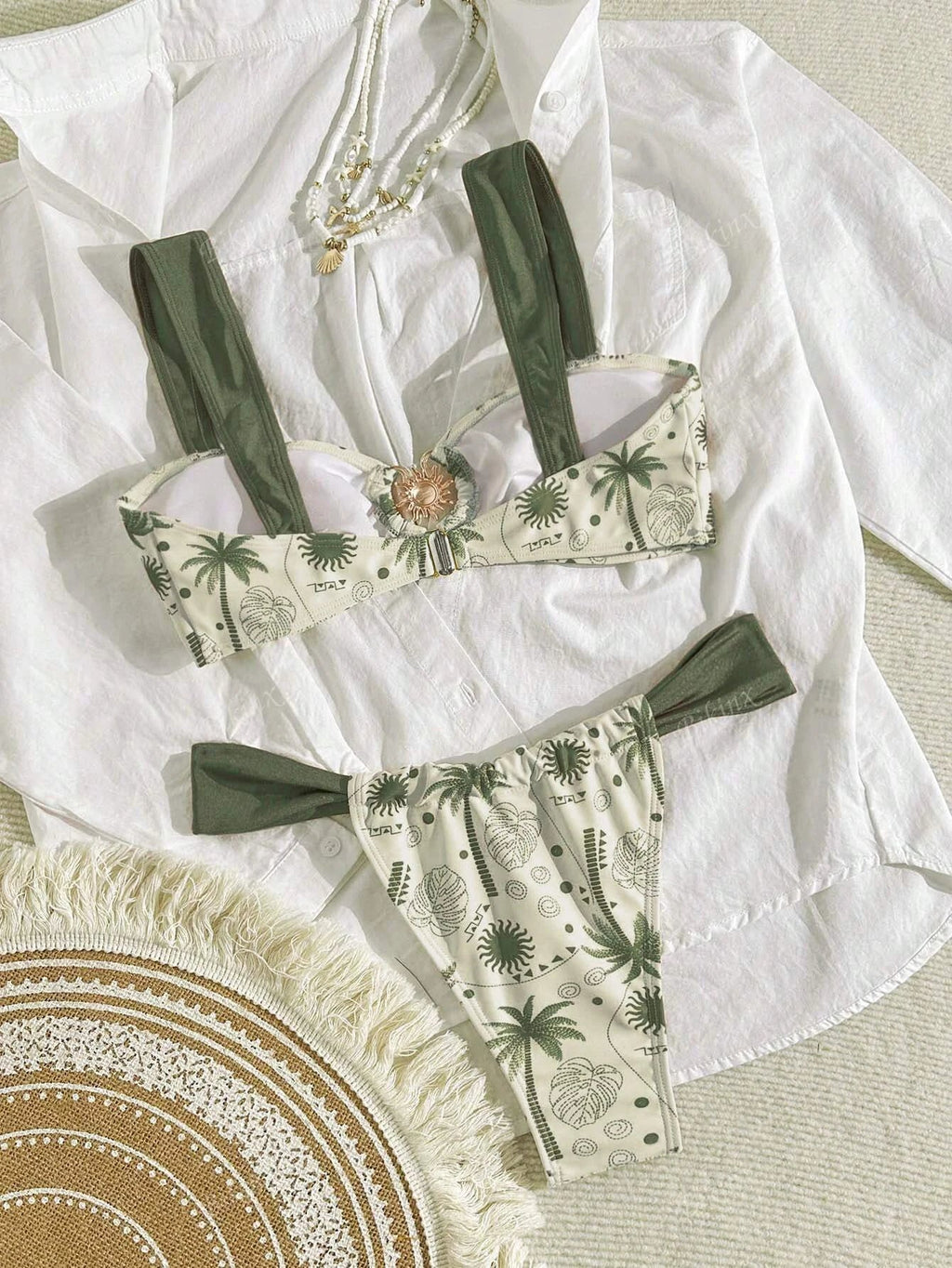 Ring Link Bandeau Bikini 2026 Floral Strappy Swimsuit Women Padded Swimwear Female Bathers Bathing Swimming Swim Suit Beachwear