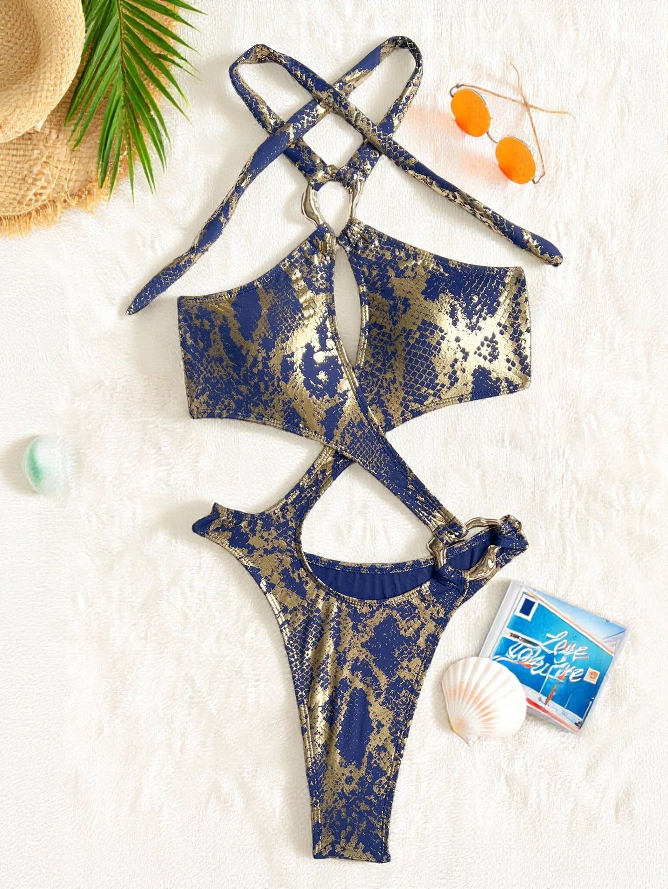 2026 New Sexy Hollow Out Women's Swimsuit Halter Lace-up Bodysuit Cross Bandage Backless Swimwear Push Up Bathing Suit Beachwear